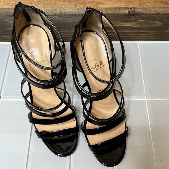 Christian Louboutin Mariniere Red Sole Patent Leather Cage 100mm Heels - Picture 2 of 14